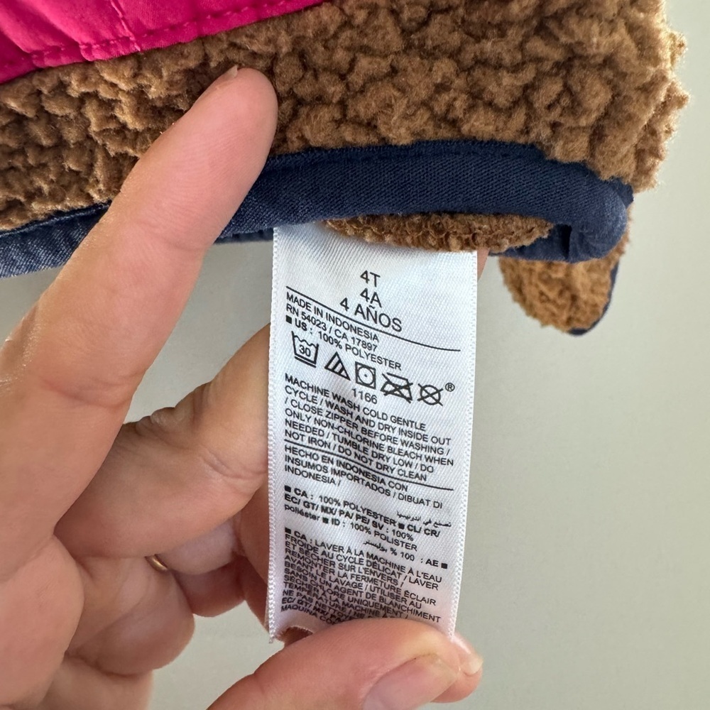 Old Navy Sherpa Fleece Jacket 4T Brown Teddy Zip Up Coat Pink Pocket Retro Core - Picture 2 of 4